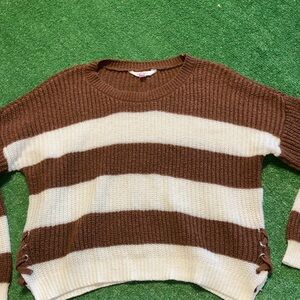 No Boundaries Brown and Cream Striped Women's Sweater